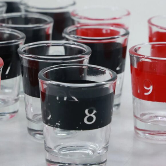 16 Roulette Numbered Red and Black Drinking Shot Glasses - Picture 7 of 15
